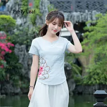 Национальный стиль хлопок и лен вышивка футболка