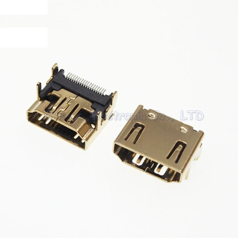 

10pcs Gold plating Copper 19Pin HDMI Female Socket SMT 4 FIX Foot