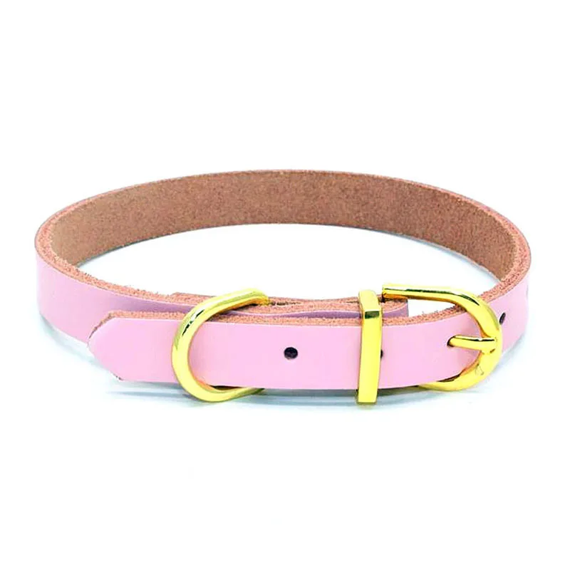 Soft Real Leather Pet Small Dog Cat Collar with Golden Buckle Simple Fashion Design Necklace for Kitten and Puppies | Дом и сад