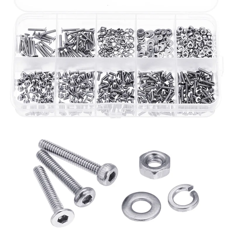 

3 Types M2SSH1 600pcs M2 304 Stainless Steel Hex Socket Cap Head Button Head Flat Head Screws Nuts Washers Assortment New