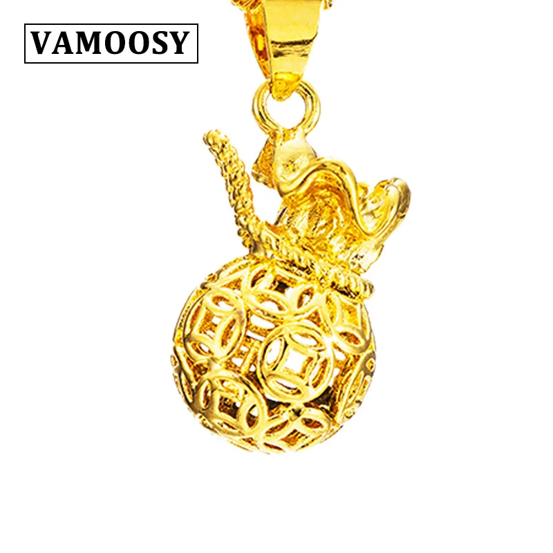 

VAMOOSY Old Chinese Lucky Purse Pendants Necklaces for Women Men Shiny Gold Color Fashion Jewelry Gift Copper Pendant for Women