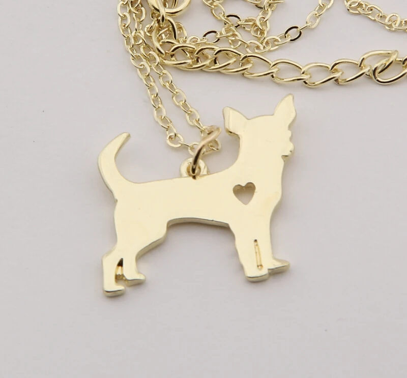 1pcs Gold Chihuahua Necklace Pendant Puppy Heart Dog Lover Memorial Pet