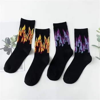 

High Fashion Men Hip Hop Socks Hit Color On Fire Crew Socks Red Flame Blaze Power Torch Hot Street Skateboard Cotton Long Socks
