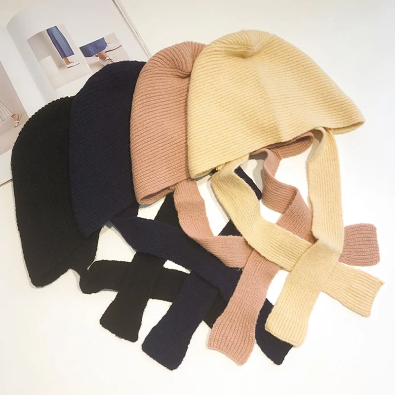 Вязаная шапка осенне-зимняя модная многофункциональная качественная вязанная шерстяная шапка женская уличная Толстая теплая наушники