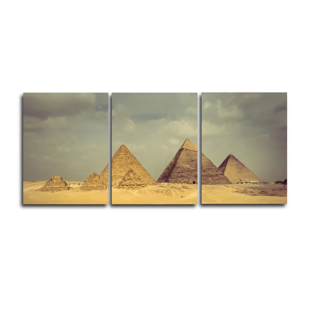 

Laeacco 3 Panel Places of Interest Canvas Paintings Pyramid Posters and Prints Wall Artwork Picture Living Room Home Decoration