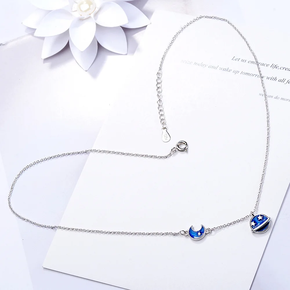 star moon blue necklace silver jewelry (1)