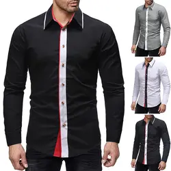 Повседневное рубашки Для мужчин 2018 Новый Мужская Мода соответствующие Цвет спереди Для мужчин Повседневное тонкий с длинными рукавами