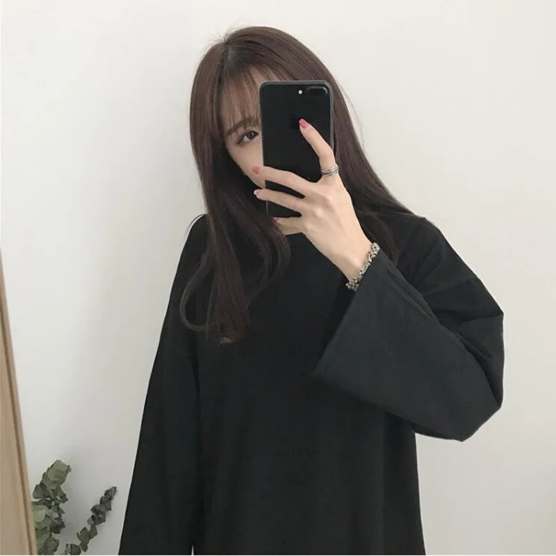 Женская футболка 2018 модные блузы в Корейском стиле Ulzzang Harajuku длинная женская