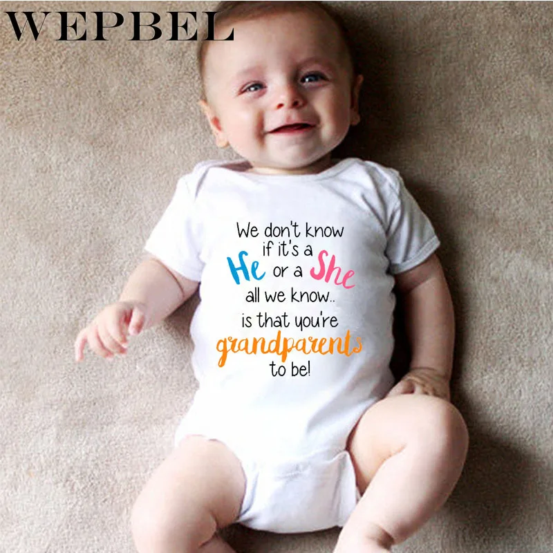 

WEPBEL Newborn Baby Boys Girls Romper Bodysuit Pregnancy Announcement Grandparents Short Sleeve Jumpsuit Outfits Toddler Clothes