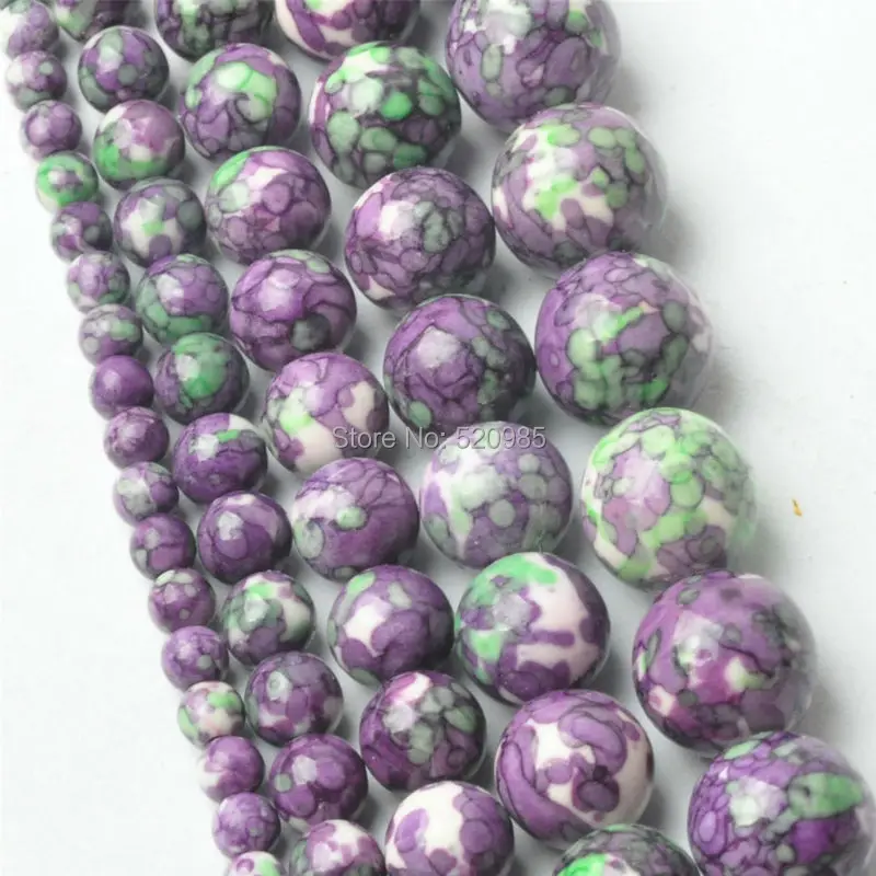 

Free Shipping Natural Purple Green Dots Rainbow Stones Round Spacer Loose Beads For Necklace Bracelet Charms Jewelry RBSB04