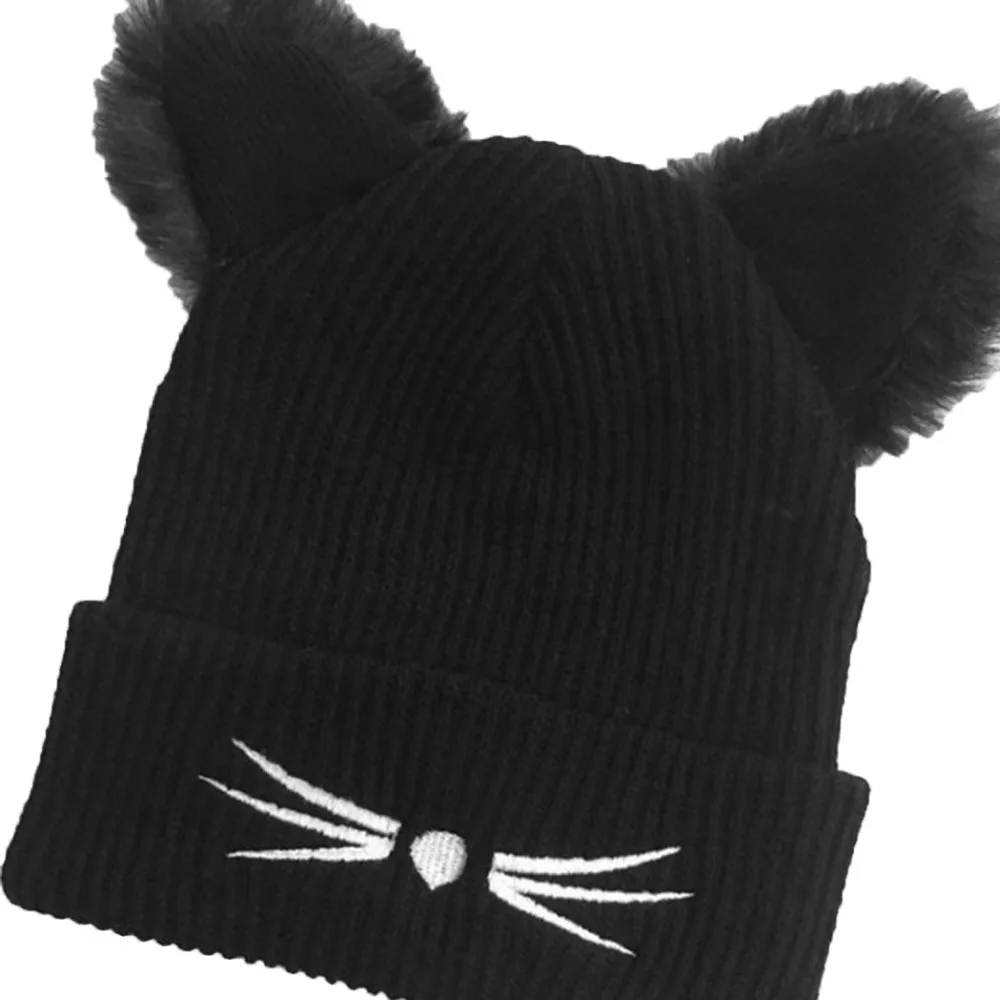 WENDYWU зимняя вязаная шерстяная шапка женская s Cat для женщин уши из искусственной норки шапки Скалли меховые шапки с помпонами Женский