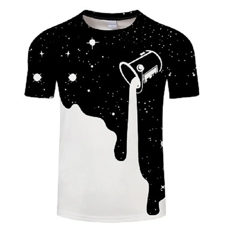 

Space drip T-shirt 2018 summer Gothic funny stamping Galaxy space pouring milk 3D T-shirt casual short-sleeved T-shirt s-6xl