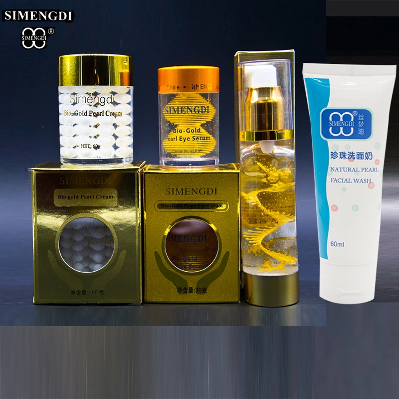 

SIMENGDI Brand Bio gold pearl cream+Bio gold Pearl eye Cream+Pearl Essence Peptide Argireline Serum +Pearl Facial Washing Foam