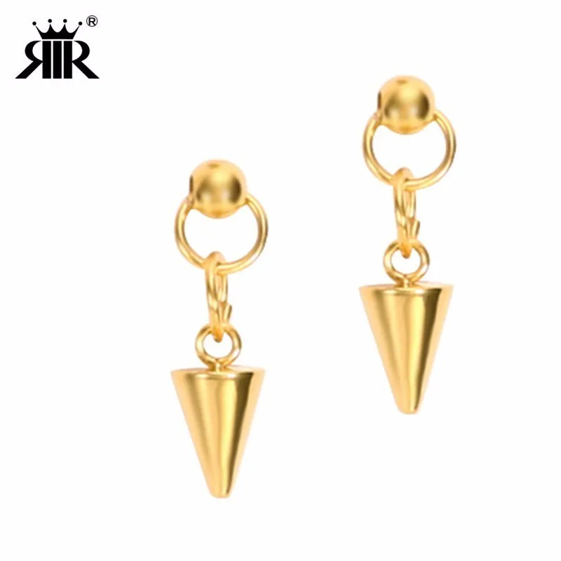 

RIR Stainless Steel Hip Hop Style Golden Cone Stud Earrings Geometric Graphic Creative Design Jewellery Earrings Gifts