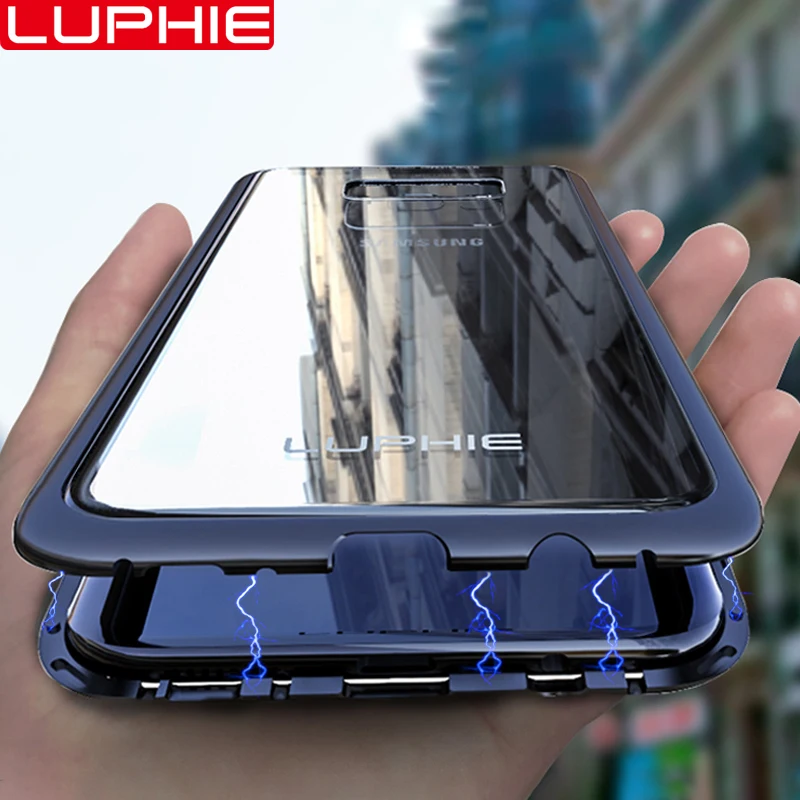 Skup LUPHIE do Samsung Galaxy S9 S8 Plus S7 Edge Note 8 Note 9 Case oryginalna fabrycznie nowa magnetyczna aluminiowa metalowa rama szkło hartowane