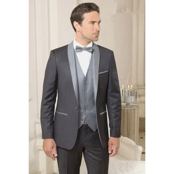 

Custom Made Grey Shawl Lapel Men Suits Slim Fit 3 Pieces Groom Tuxedos Prom Men Suits Men Blazer (Jacket+Pant+Vest)