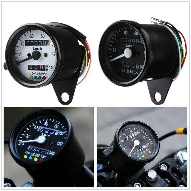 12V Motorcycle Dual Odometer KMH Speedometer Gauge Tachometer Gauge LED Indicator Back Light Signal Lamp