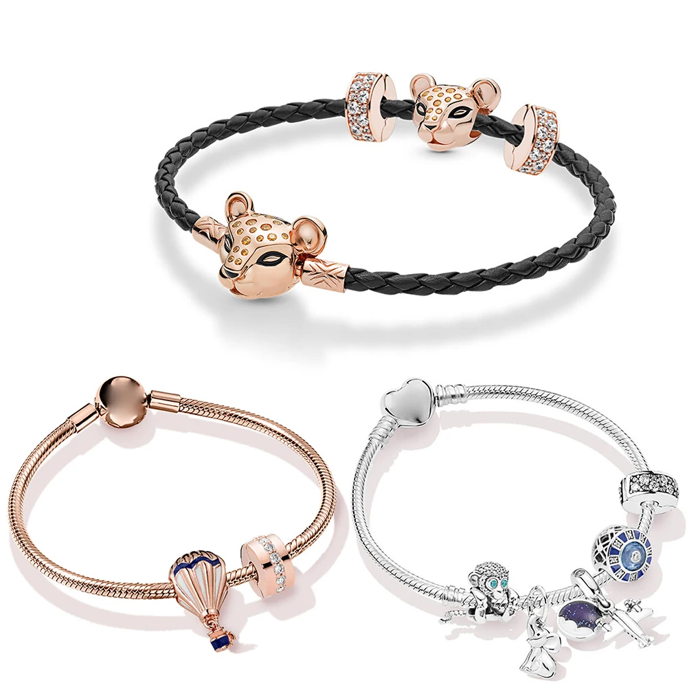 

SIEMTO NEW 925 Sterling Silver Summer ZT0349 Golden Brilliance ZT0351 Animal Carnival RAU0618 ROSE LEATHER LIONESS BRACELET SET
