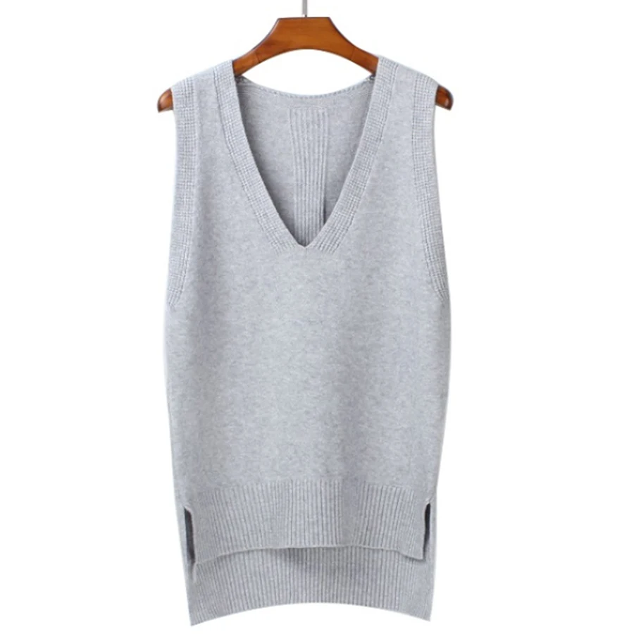 2018 Autumn Loose Vest V Neck Knitted Sleeveless Sweater For Women Side