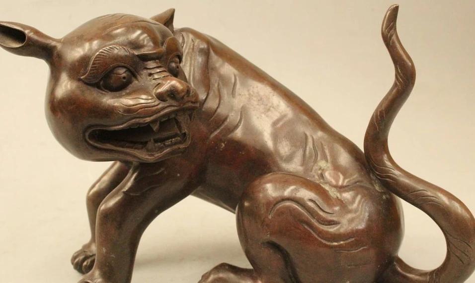 

10 "China Chinese Folk Feng Shui Bronze Copper Beast Animal tiger Statue Sculptu