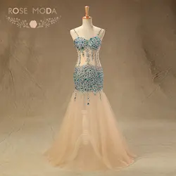 Роза Moda Sexy Blue с кристаллами для платья для выпускного 2019 отражающие платья