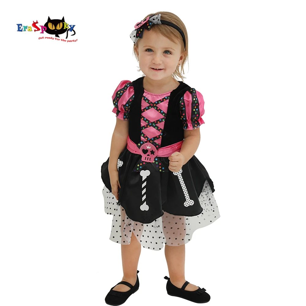 Eraspooky младенческой Скелет платье Детский костюм на Хеллоуин для Косплэй для маленьких девочек Одежда для новорожденных Одежда для карнавала, вечеринки