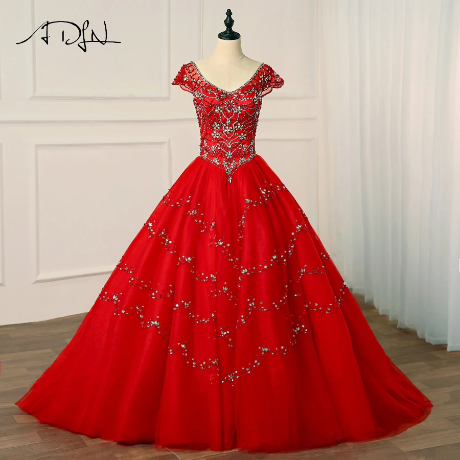 

ADLN 2018 Luxury Quinceanera Dresses V-neck Tulle Sparkling Beading Crystals Sweet 16 Dresses Party Dress For 15 Years