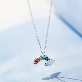 

New Rainbow Cloud Sweet Fresh Wild 925 Sterling Silver Clavicle Chain Temperament Trendy Female Necklace SNE173