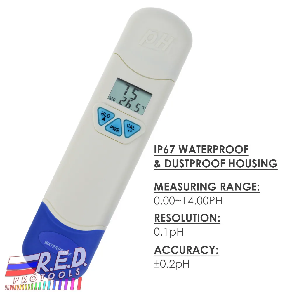 Waterproof pH meter w/ Temperature Auto Calibration 014pH range