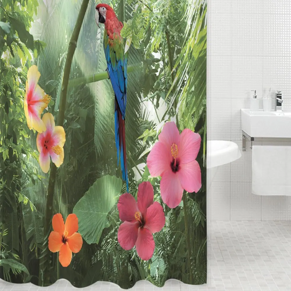 

200*180cm 3D Bathroom Shower Curtain Waterproof Polyester Parrot Nature Pattern With 12 Plastic Hooks Hot Sale Original 1PCS