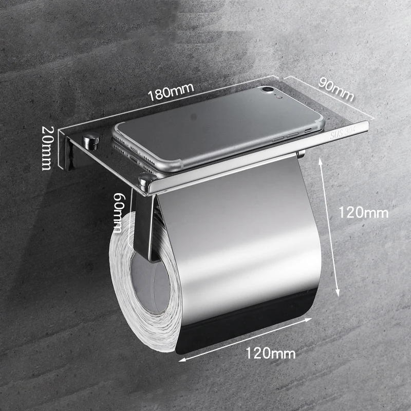 FACIIO Bathroom Single Layer Mobile Phone Rack toilet Paper Towel Holder SUS304 Stainless Steel Bath Accessories wc Paper Holder