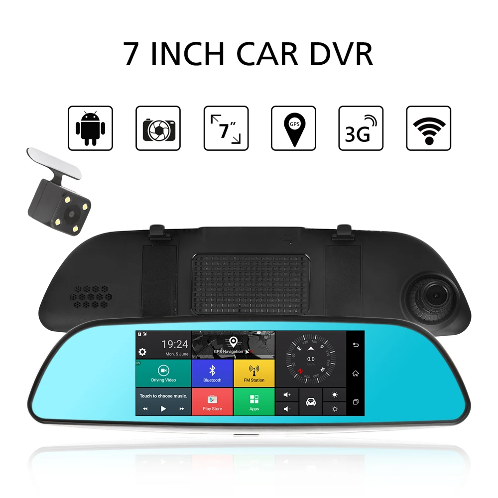 

3G GPS Navigation Car Dvr 7" Touch screen Car camera Android 5.0 Bluetooth Wifi rearview mirror Car Video Recorder Dash Cam
