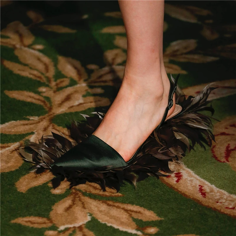 Prova Perfetto фирменный дизайн острый носок перо Тапочки низкий каблук обувь Женская мода Большой размер Высокий каблук Сандалии-гладиаторы Femme