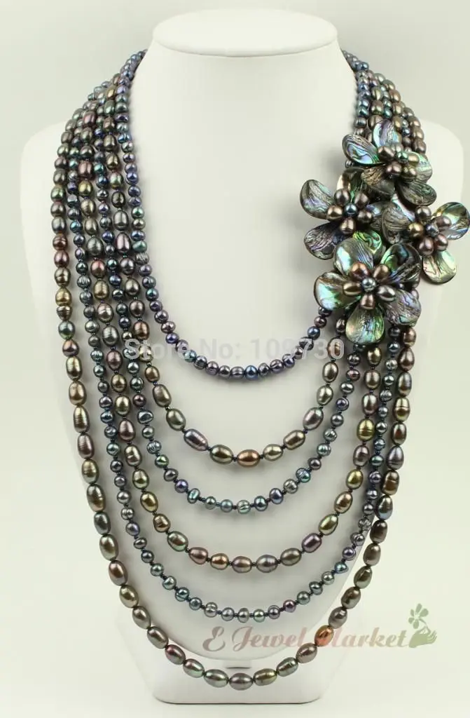 

Jewelry 00776 6stards Abalone Shell FW pearl flower necklace earrings set new