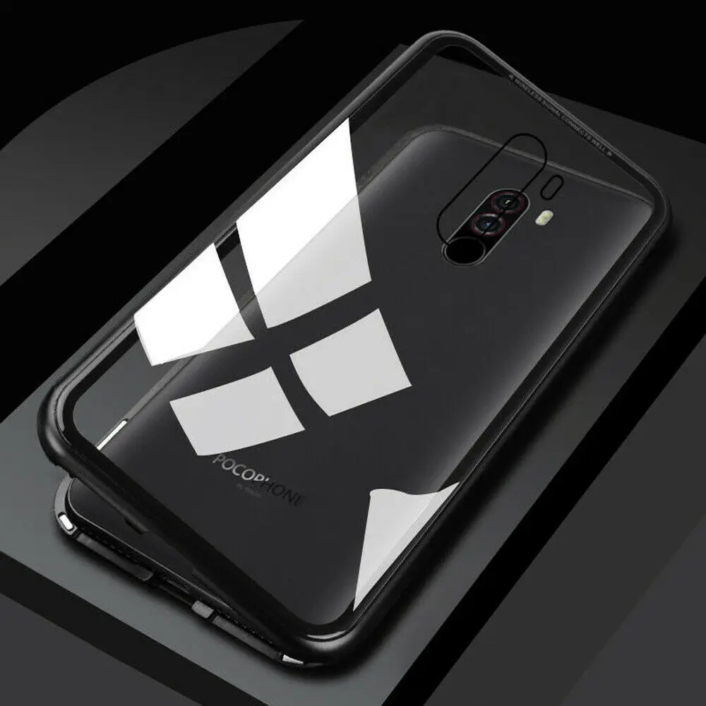 For Xiaomi Redmi Magnetic Adsorption Metal Frame Case Cover Clear Tempered Glass