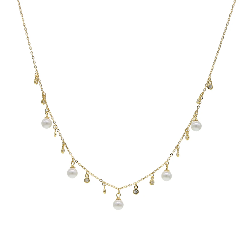 Стерлингового серебра 925 пресноводный жемчуг очаровательное колье ожерелье с золотым наполнением для женщин Bijoux Капельное cz эффектное прекрасное ювелирное изделие