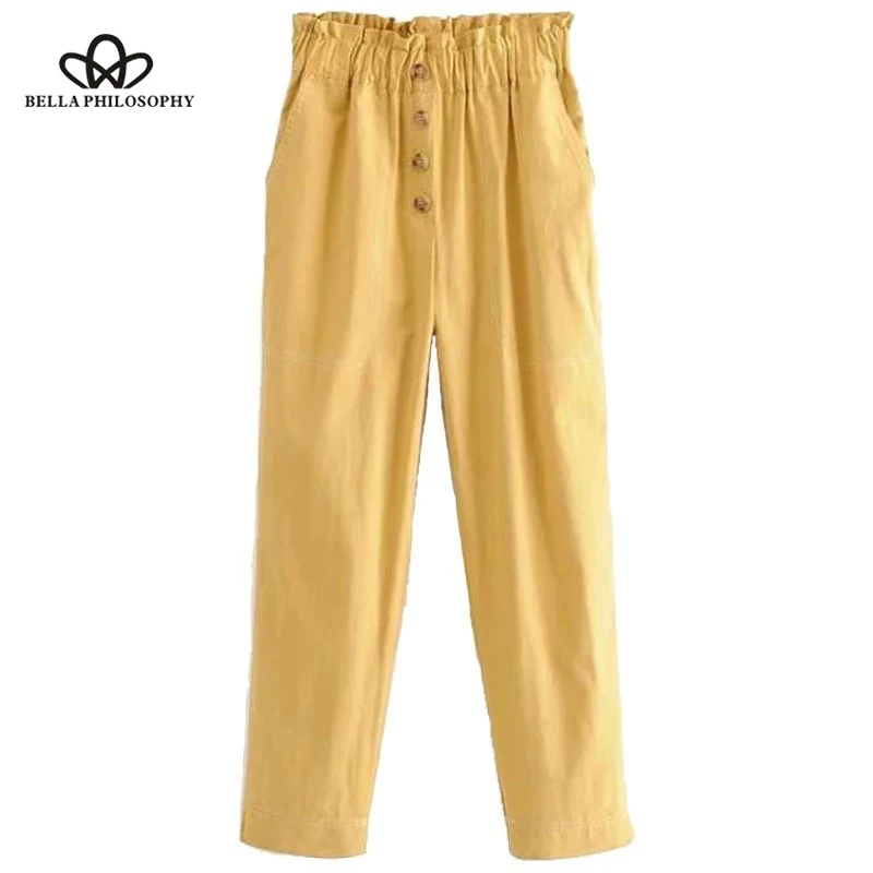 2019 Spring Summer Women Pencil Pants Solid Color High Waist Trousers Korean Button Fly Pants pantalones mujer Wonder Store