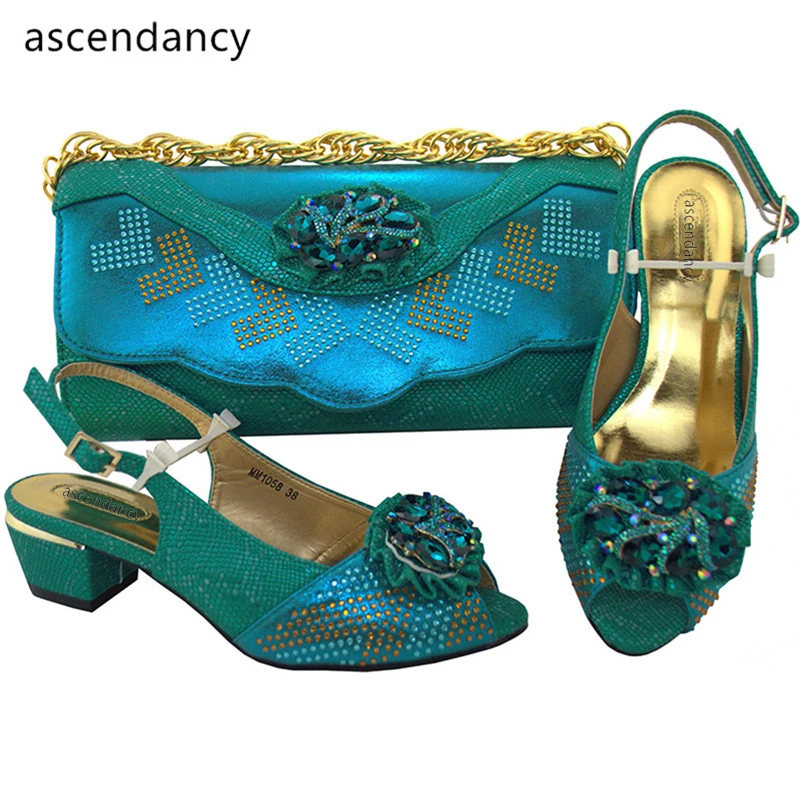 Teal Color African Matching Shoes and Bags Italian In Women Shoe and ...