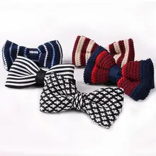 Модные мужские вязанные галстуки-бабочки ручной работы в полоску с бантиком-бабочкой для свадебной вечеринки