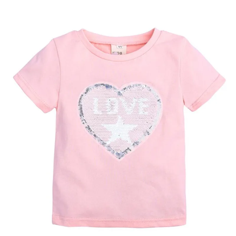 

Reversible Sequin Summer Cotton Short Sleeves T-Shirts For Girls Tops & Tees Kids Clothes Sequins Girl T Shirts