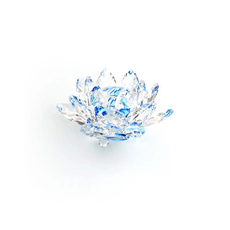 80 мм Кристальный цветок лотоса украшения для дома аксессуары стеклянные поделки фэн шуй украшения фигурки для дома Свадебные украшения подарки - Цвет: blue