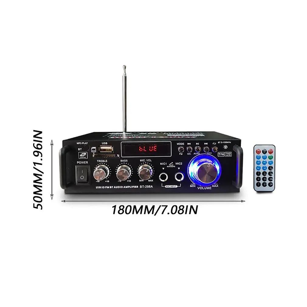 12 V/220 V BT-298A 2CH ЖК-дисплей Дисплей цифровой Hi-Fi стерео аудио кабель Мощность усилитель bluetooth FM радио автомобиль для дома с пультом дистанционного управления Управление