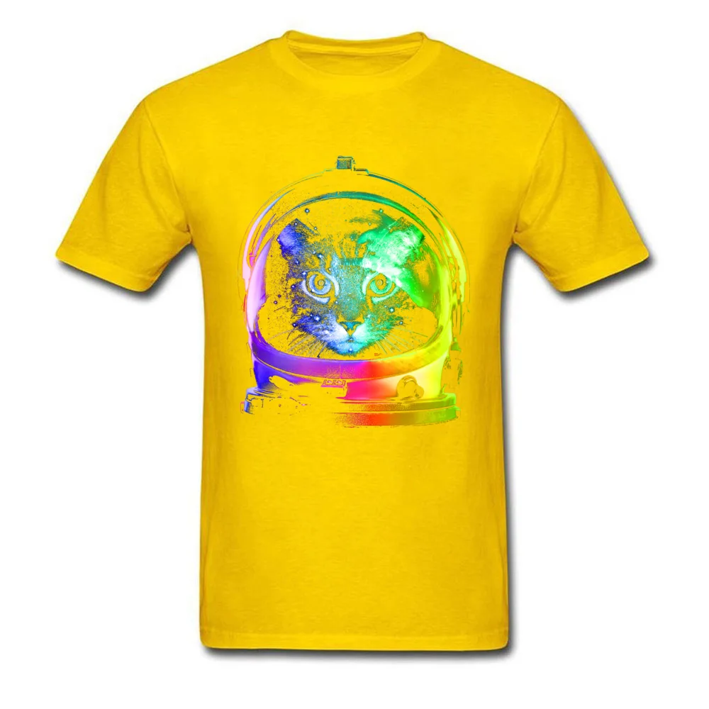 3D Printed Astronaut Cat Tops Tees for Men Funny Summer Round Neck Cotton Short Sleeve T Shirt Crazy Sweatshirts Astronaut Cat yellow