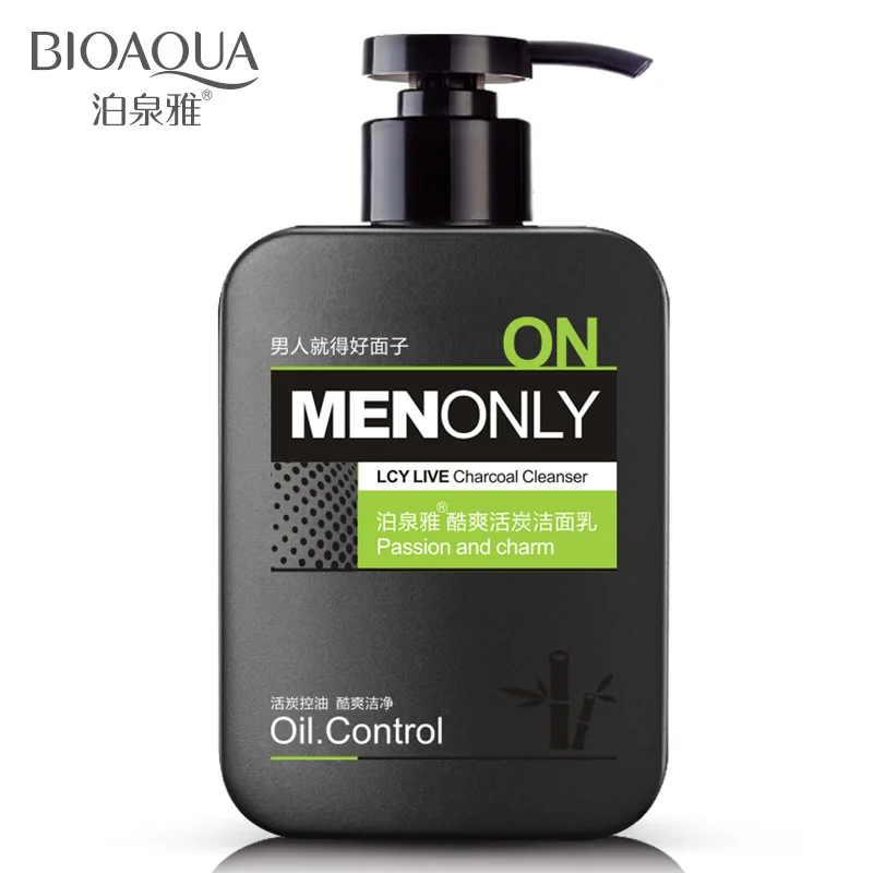 Limited Chance for  BIOAQUA Men's Charcoal Facial Cleanser Skin Care Cleansing Lotion Control Moisturizing Blackhead Fa