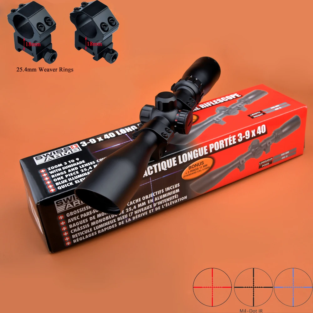 

SWISS Riflescope 3-9X40 R/B Scope Hunting Scopes W/2 Kinds of Mounts Rifle Scope