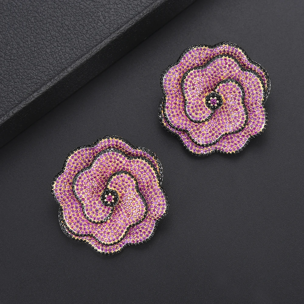 

GODKI 41MM Luxury Rose Flower Cubic Zirconia Big Stud Earrings for women Wedding Layeredl Earrings boucle d'oreille femme 2018