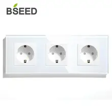 BSEED Mvava бренд тройной гнездо питания стандарта ЕС белого и черного цвета с золотыми с украшением в виде кристаллов Стекло Панель 110-240V 16A элек...