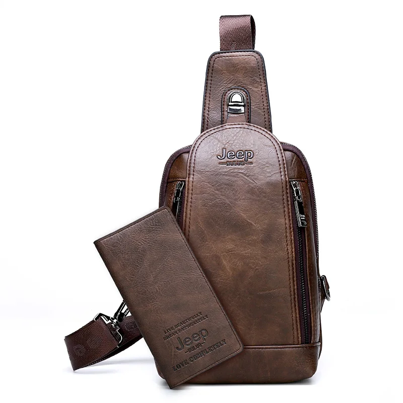 JEEP BULUO, мужская сумка через плечо, большой размер, на каждый день, нагрудная сумка, высокое качество, большая вместительность, спилок, кожа, на плечо, слинг, сумка для iPad, новинка - Цвет: 881-8888-brown