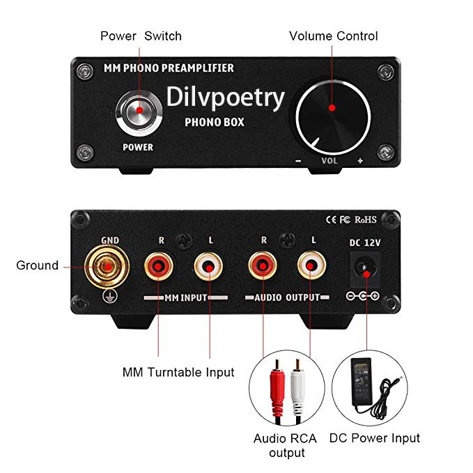 Dilvpoetry Phono BOX усилитель hifi phono предусилитель мм mc Виниловый проигрыватель стерео аудио предусилитель