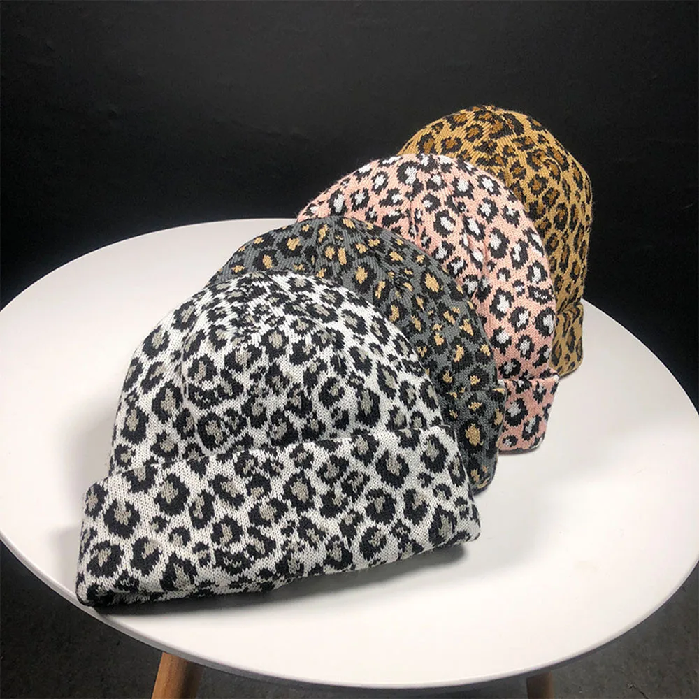 Новинка, Женская осенне-зимняя леопардовая шапка, женские шапки бини, женские вязаные шапки Skullies, модные шерстяные теплые шапки W030